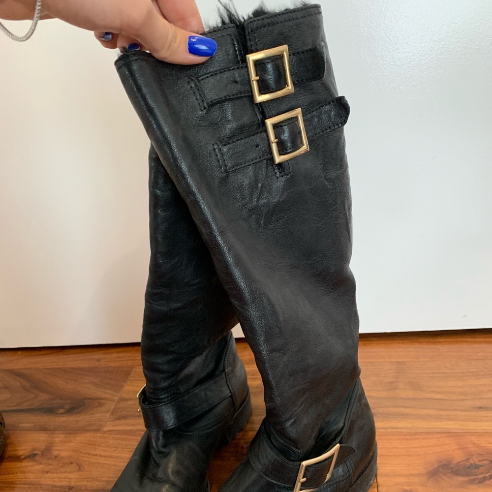 Jimmy Choo leather boots, fur lined.